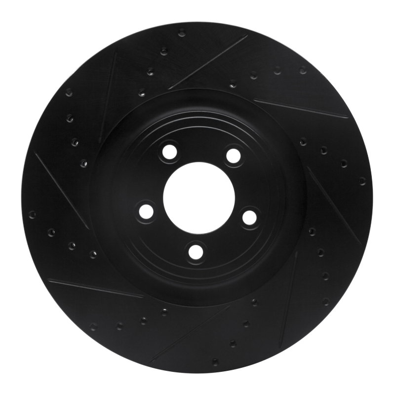 Jaguar F-Type Brake Rotor (1) - Front Left - R1 Concepts - Drilled & Slotted - Black - `06-`21